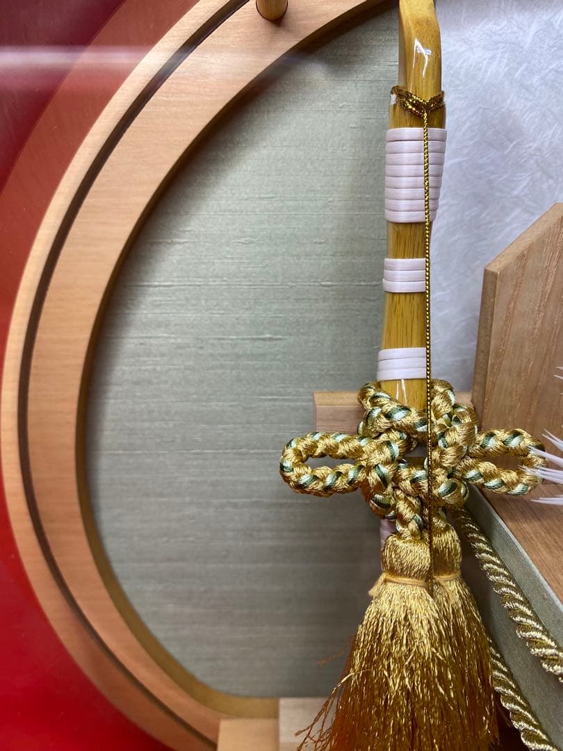 平安豊久　破魔弓　白木　円形アクリルケース・間口約３０×奥行約１６×高さ約３０㎝