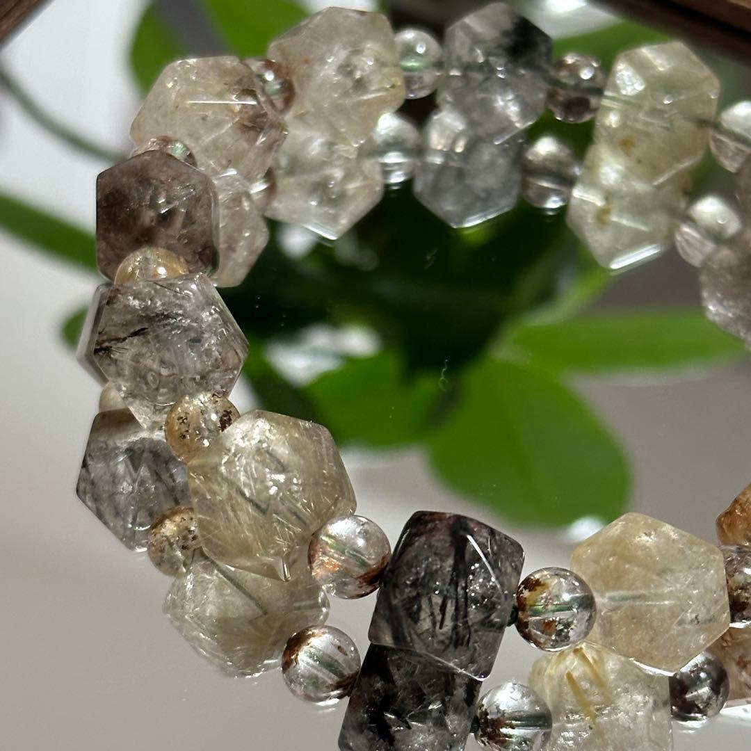激レア【高品質】ガーデン ルチルクォーツ カット ブレスレット パワーストーン