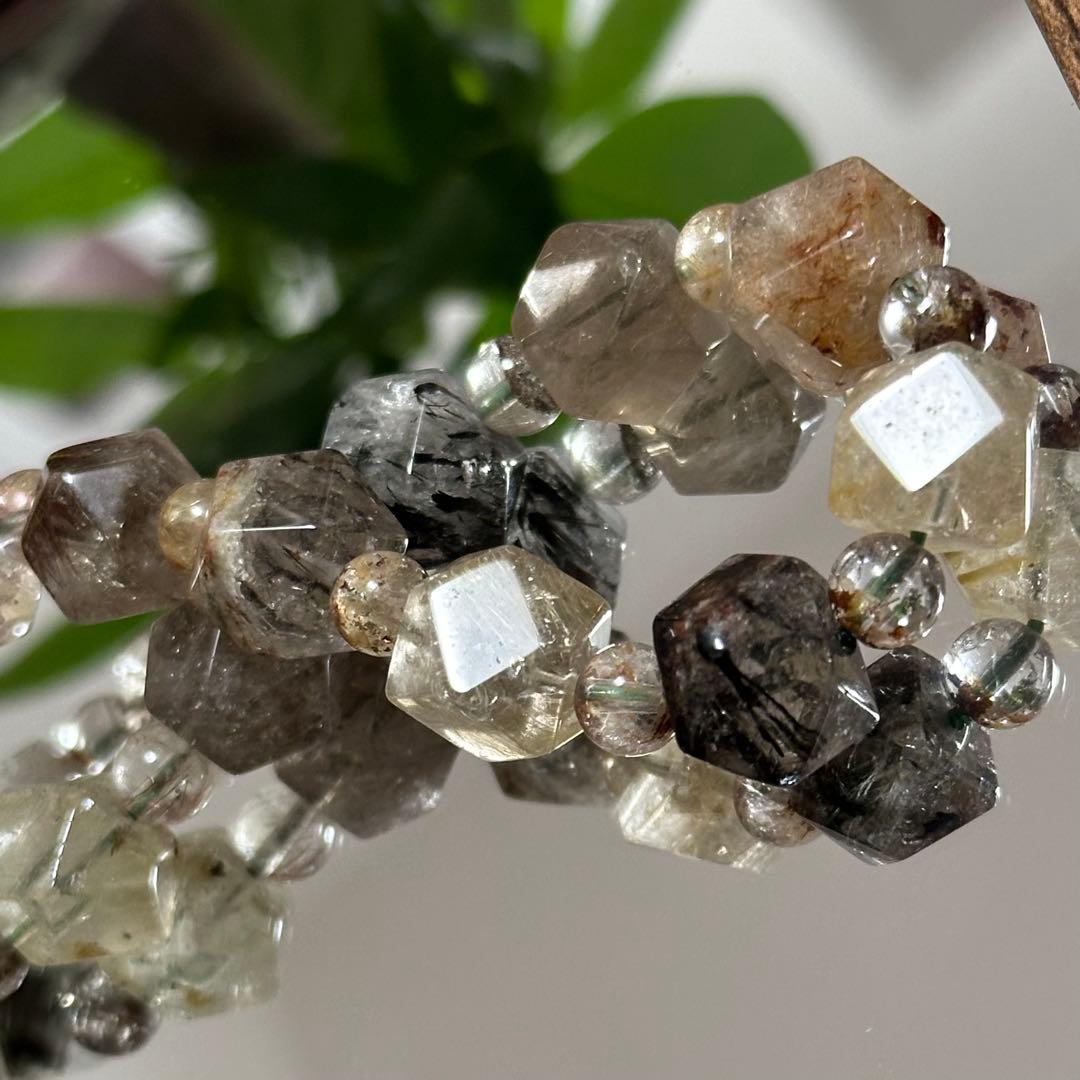 激レア【高品質】ガーデン ルチルクォーツ カット ブレスレット パワーストーン