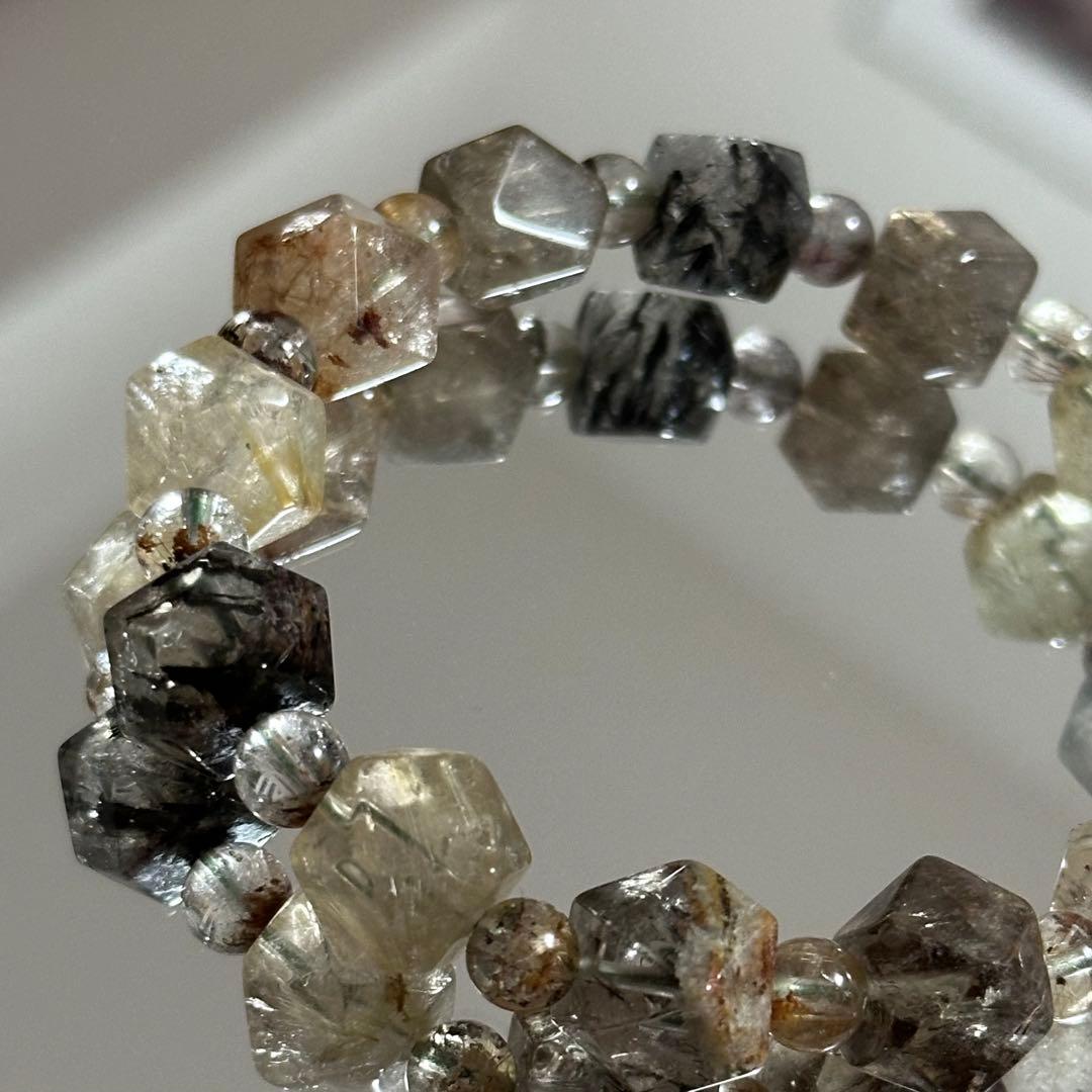 激レア【高品質】ガーデン ルチルクォーツ カット ブレスレット パワーストーン