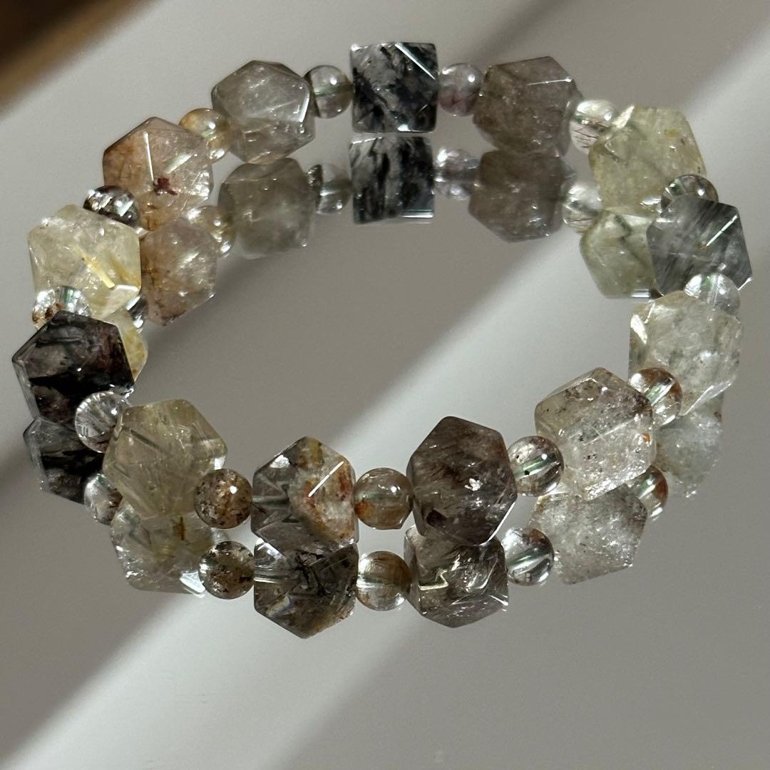 激レア【高品質】ガーデン ルチルクォーツ カット ブレスレット パワーストーン