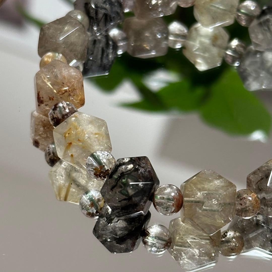 激レア【高品質】ガーデン ルチルクォーツ カット ブレスレット パワーストーン