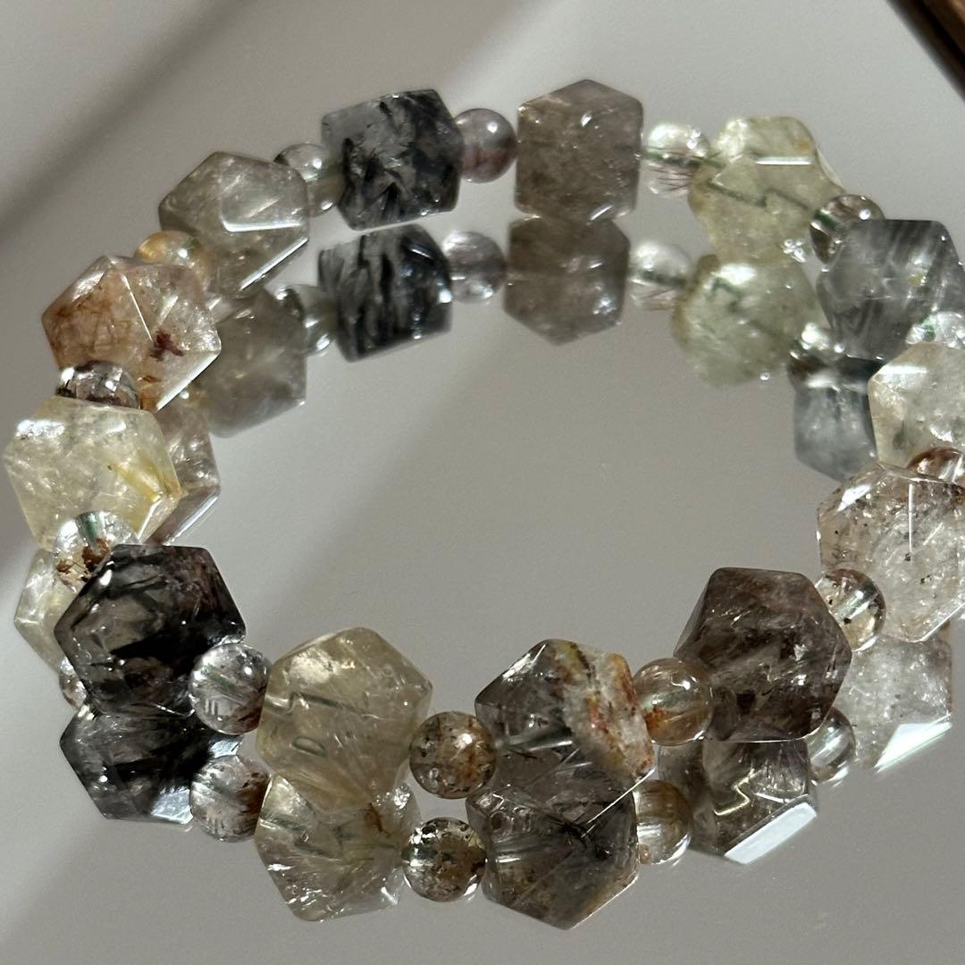 激レア【高品質】ガーデン ルチルクォーツ カット ブレスレット パワーストーン