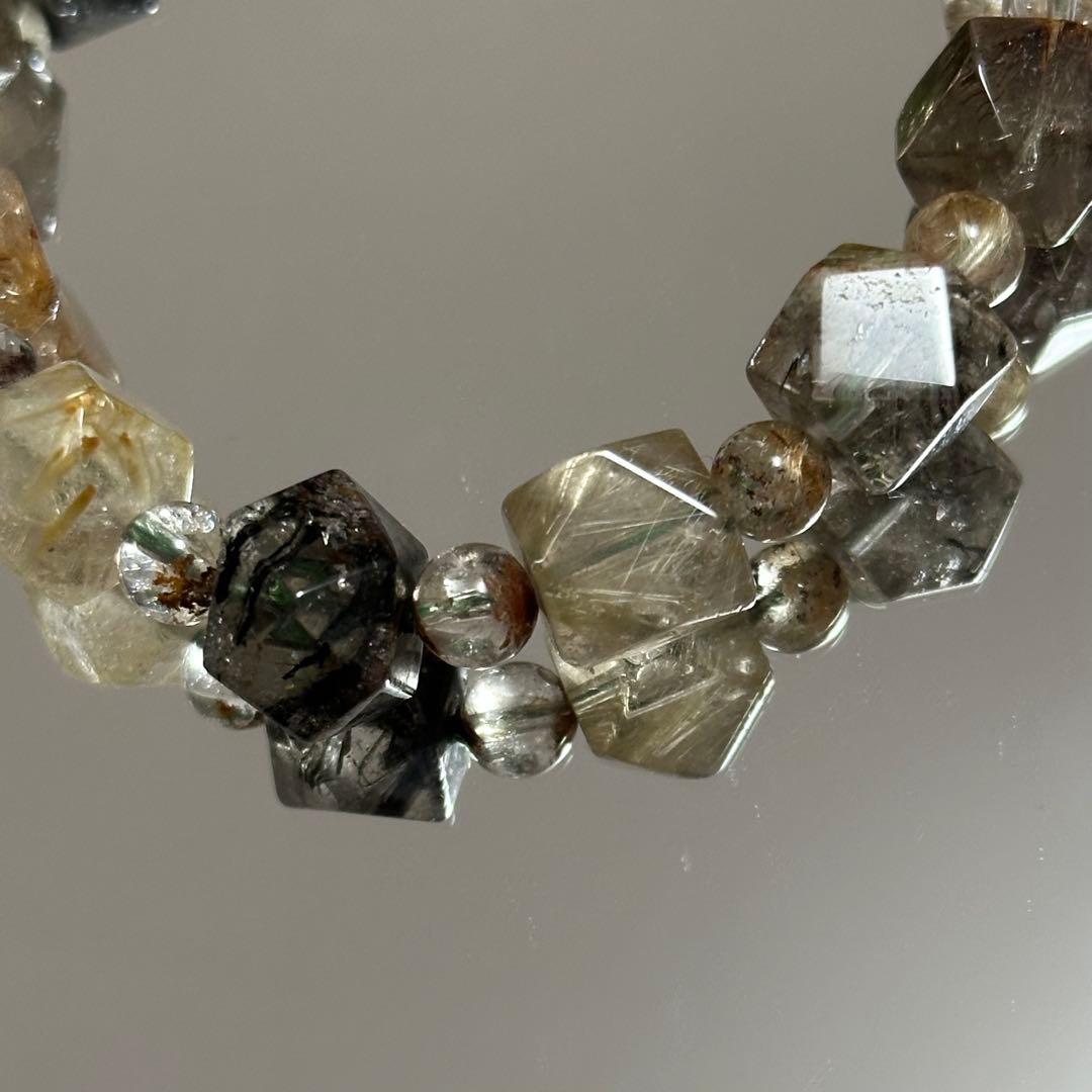 激レア【高品質】ガーデン ルチルクォーツ カット ブレスレット パワーストーン