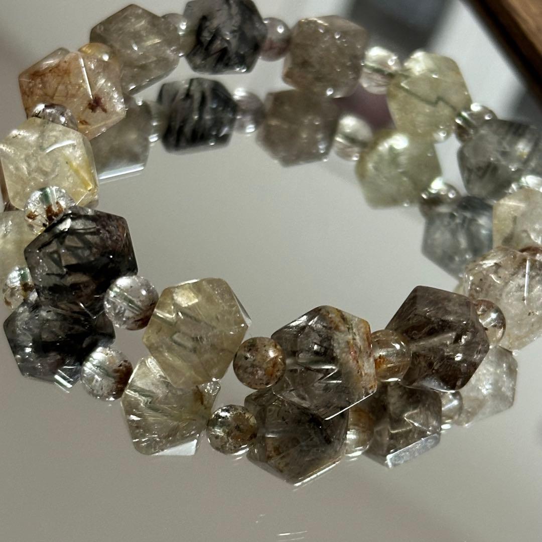 激レア【高品質】ガーデン ルチルクォーツ カット ブレスレット パワーストーン