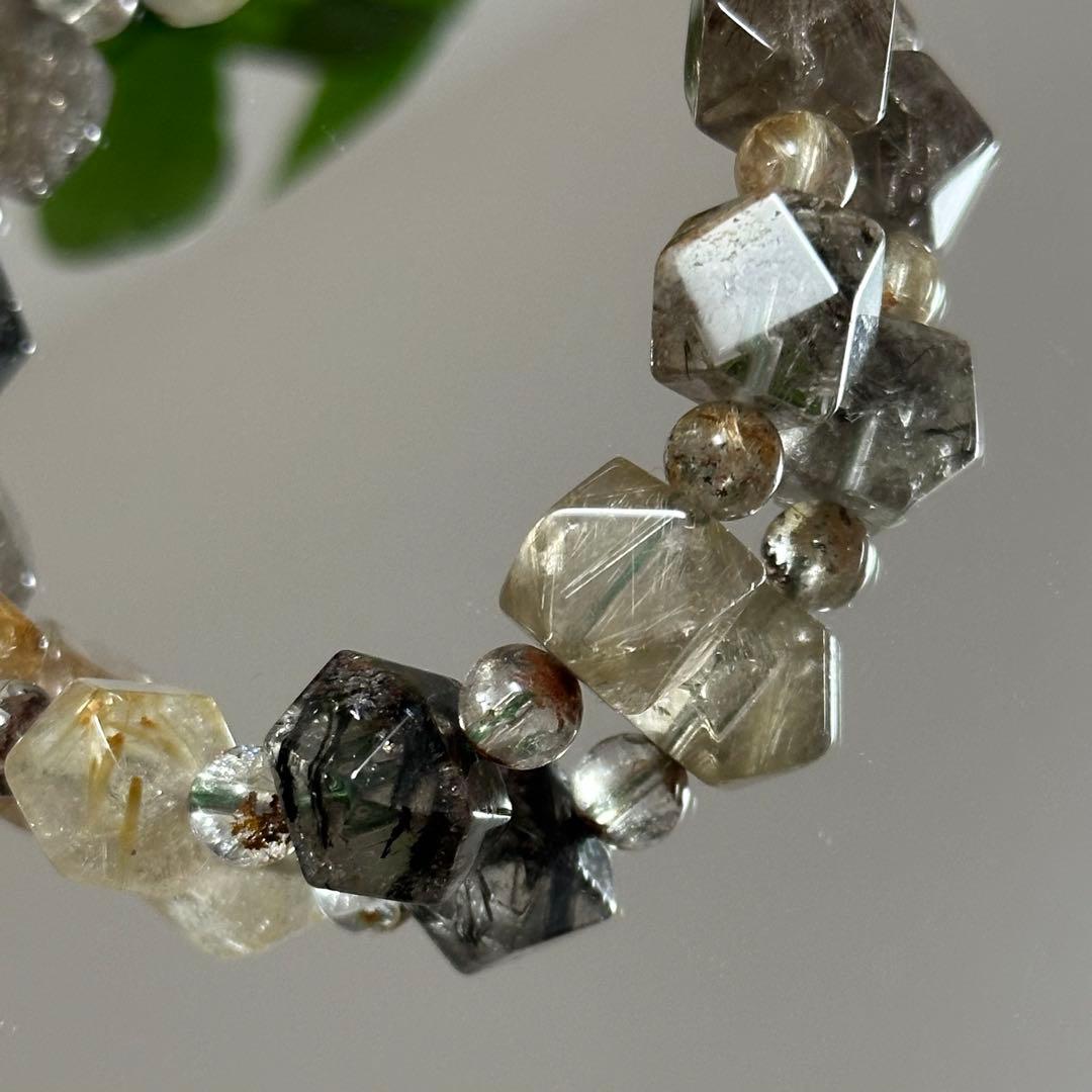 激レア【高品質】ガーデン ルチルクォーツ カット ブレスレット パワーストーン