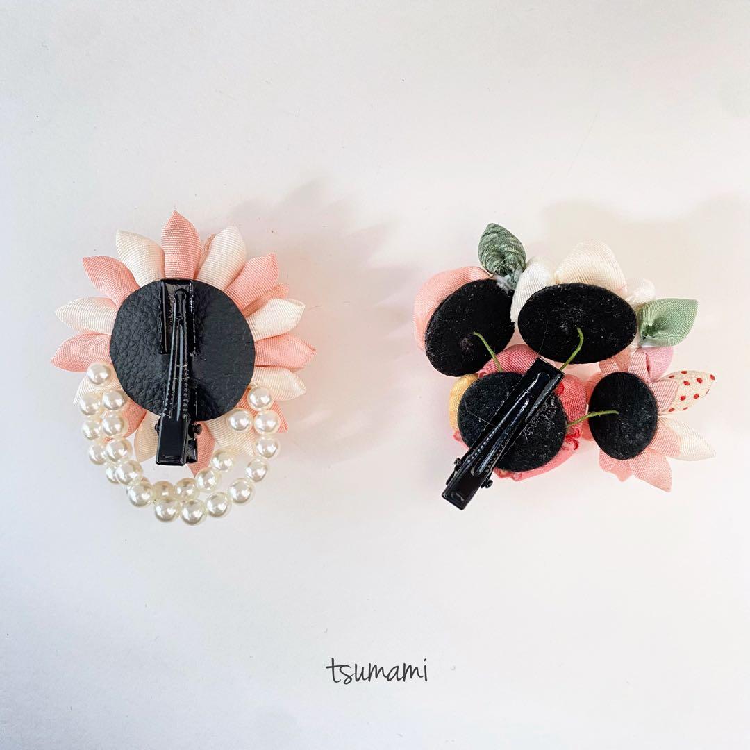 127つまみ細工　髪飾り　正絹　　ピンク　七五三　3歳　7歳ハンドメイド