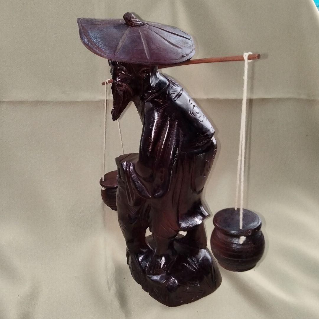 ★商談中★　1000♦ 木彫り像・釣り人・行商人・縁起物(約33㎝/木材種不明)