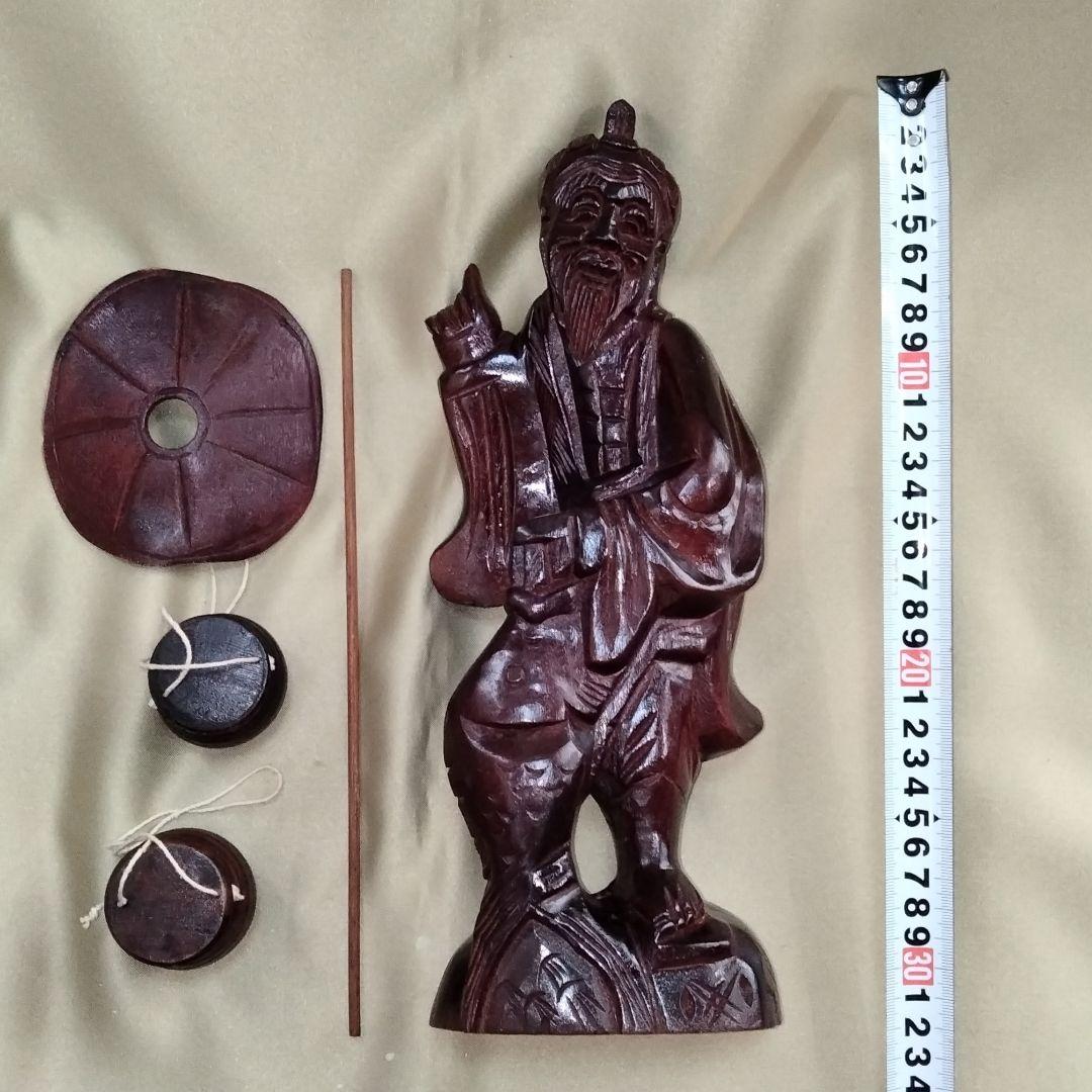 ★商談中★　1000♦ 木彫り像・釣り人・行商人・縁起物(約33㎝/木材種不明)