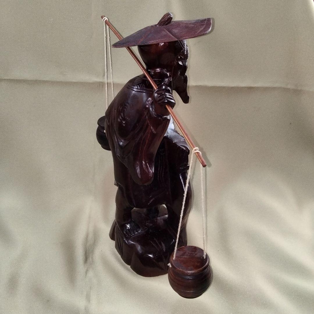 ★商談中★　1000♦ 木彫り像・釣り人・行商人・縁起物(約33㎝/木材種不明)