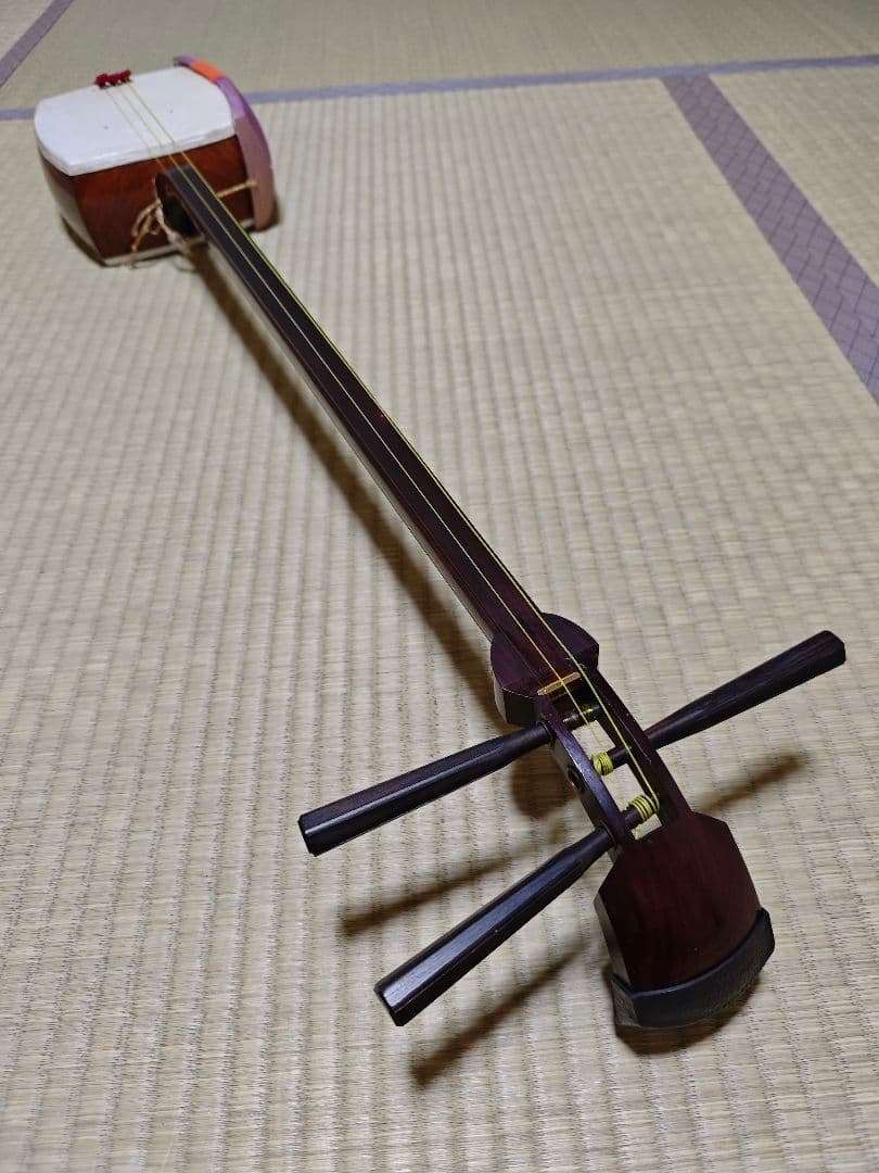 三味線本体 駒付き 細棹 皮破れ無し 天然皮