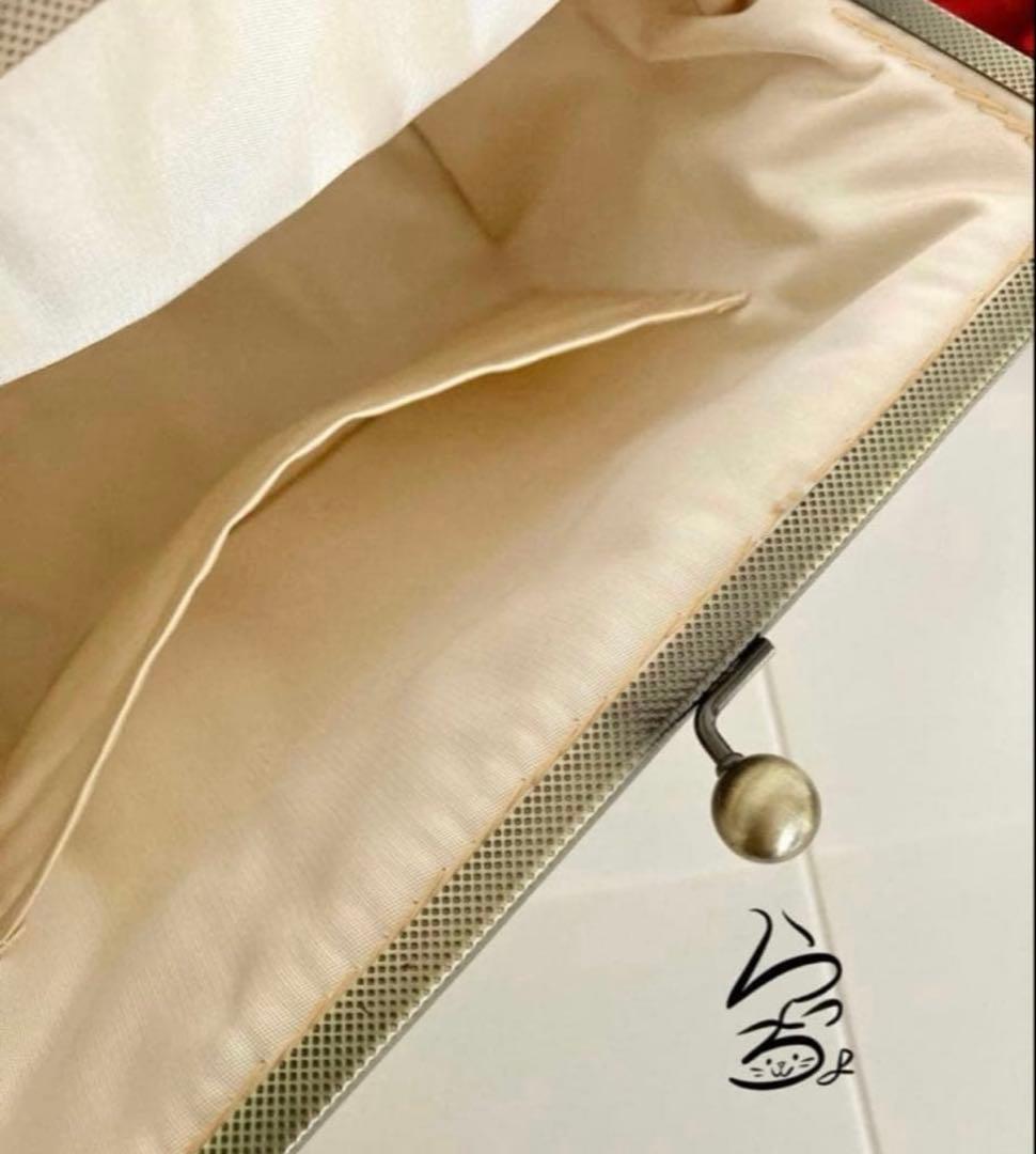 帯リメイク 蝶々 持ち手付きがま口バッグ