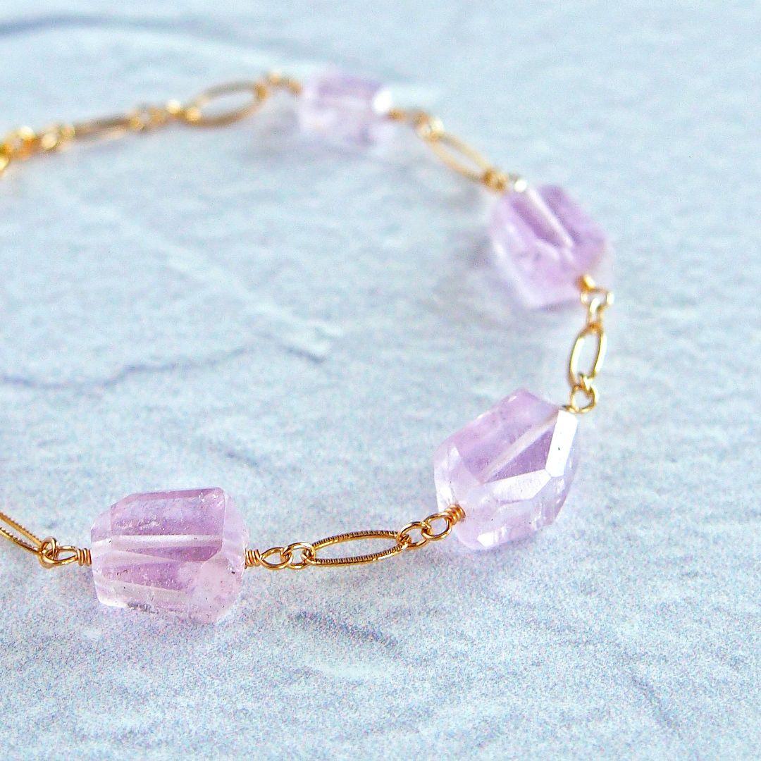 大粒✨クンツァイト　ブレスレット　14kgf