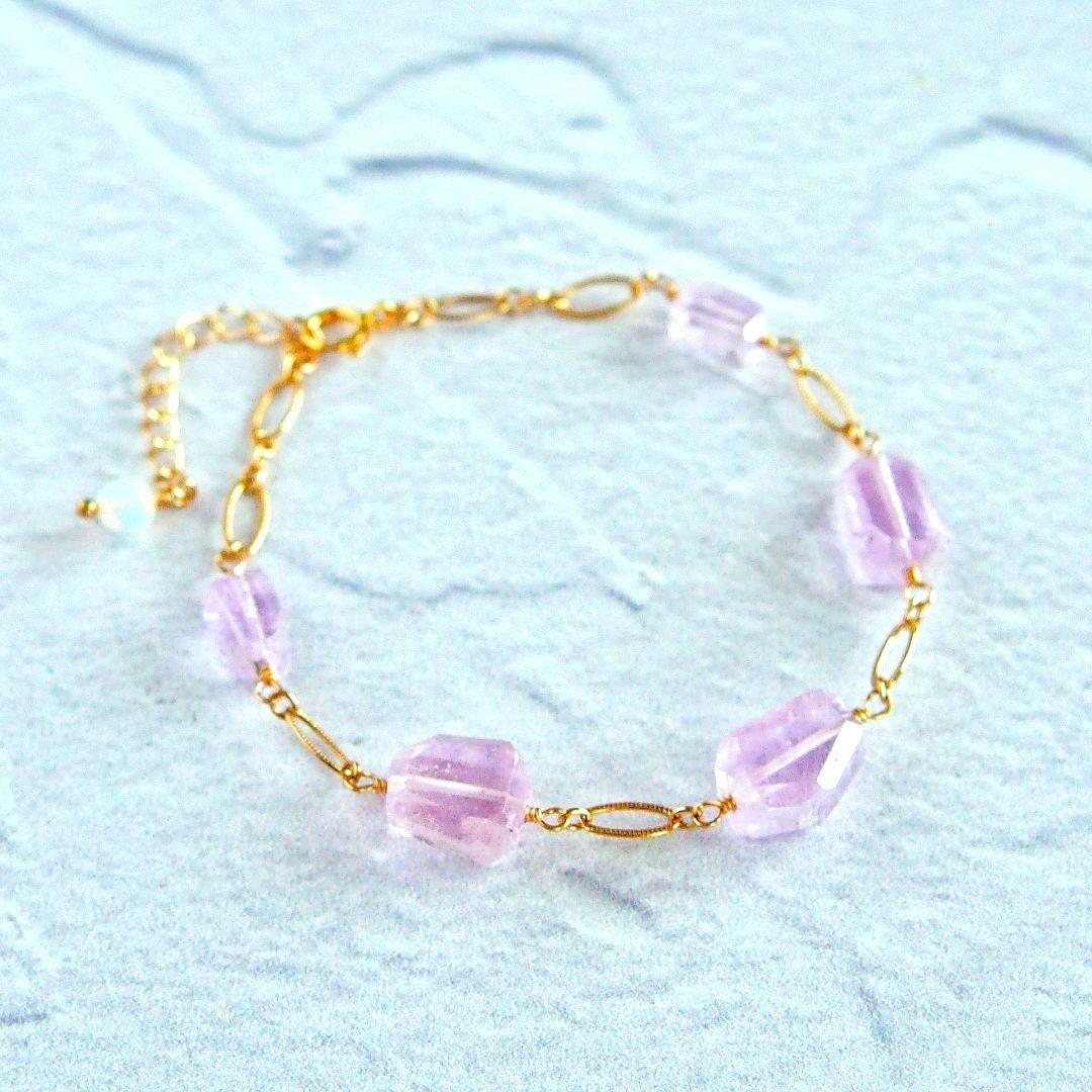 大粒✨クンツァイト　ブレスレット　14kgf