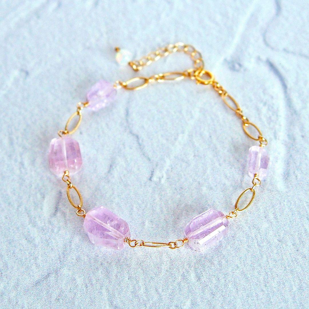 大粒✨クンツァイト　ブレスレット　14kgf