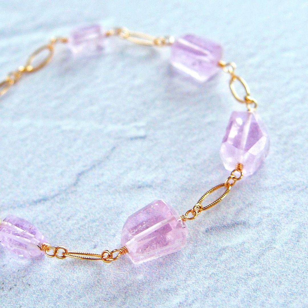 大粒✨クンツァイト　ブレスレット　14kgf