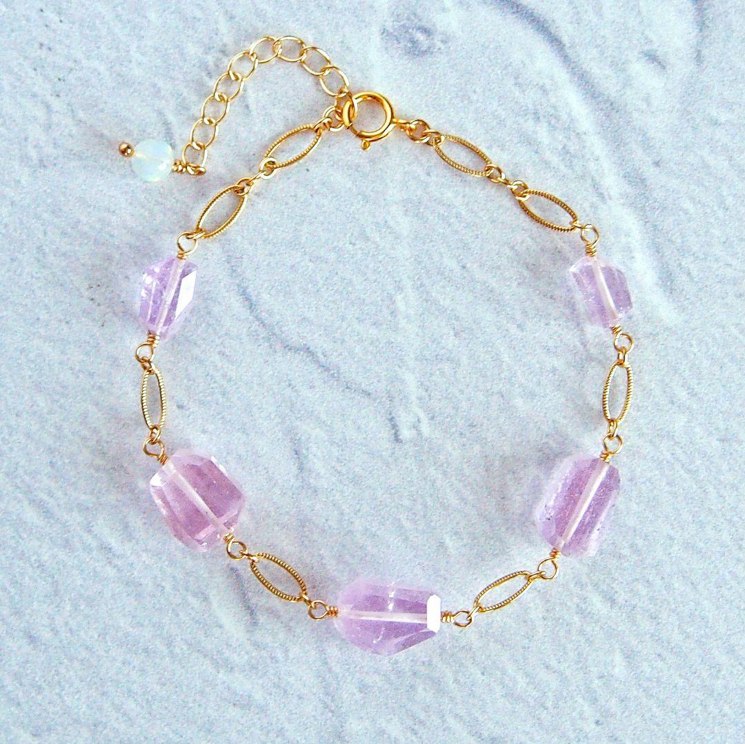 大粒✨クンツァイト　ブレスレット　14kgf