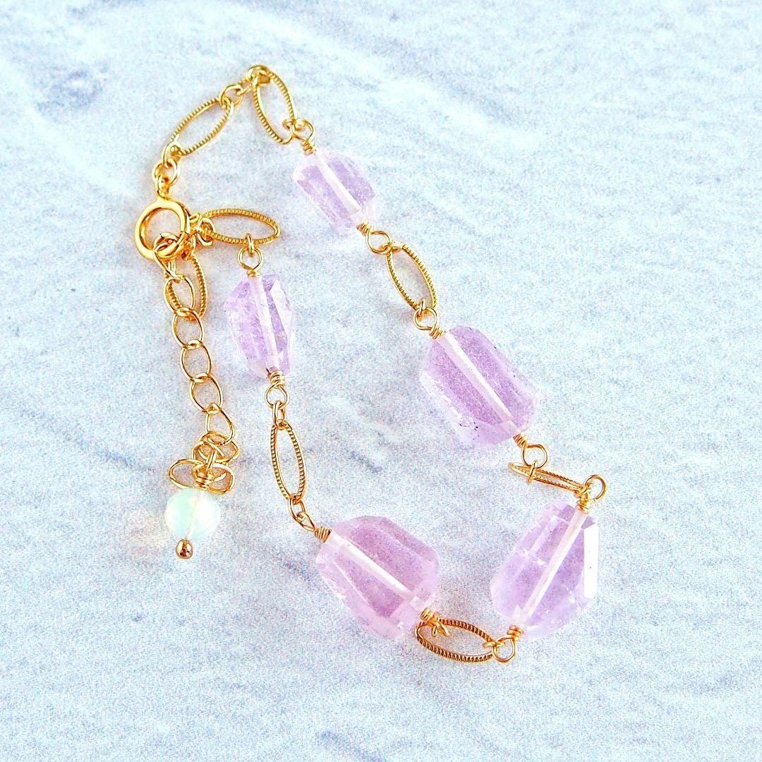 大粒✨クンツァイト　ブレスレット　14kgf