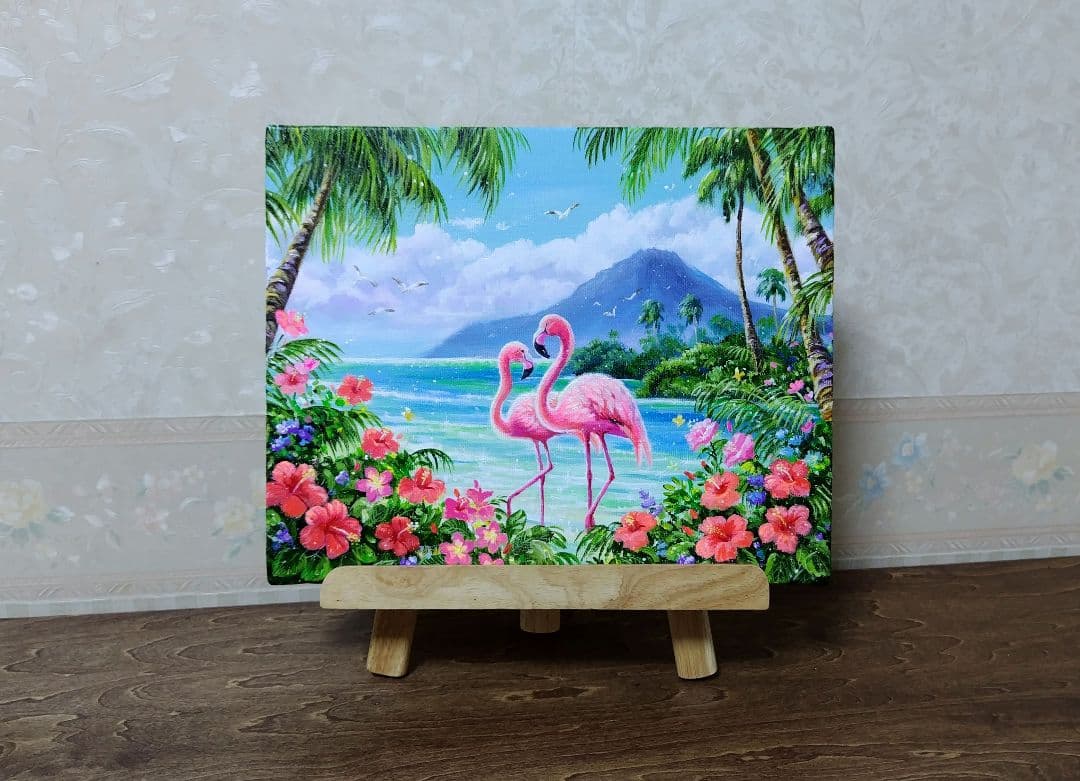 【フラミンゴ】アクリル画 F3 風景画 絵画
