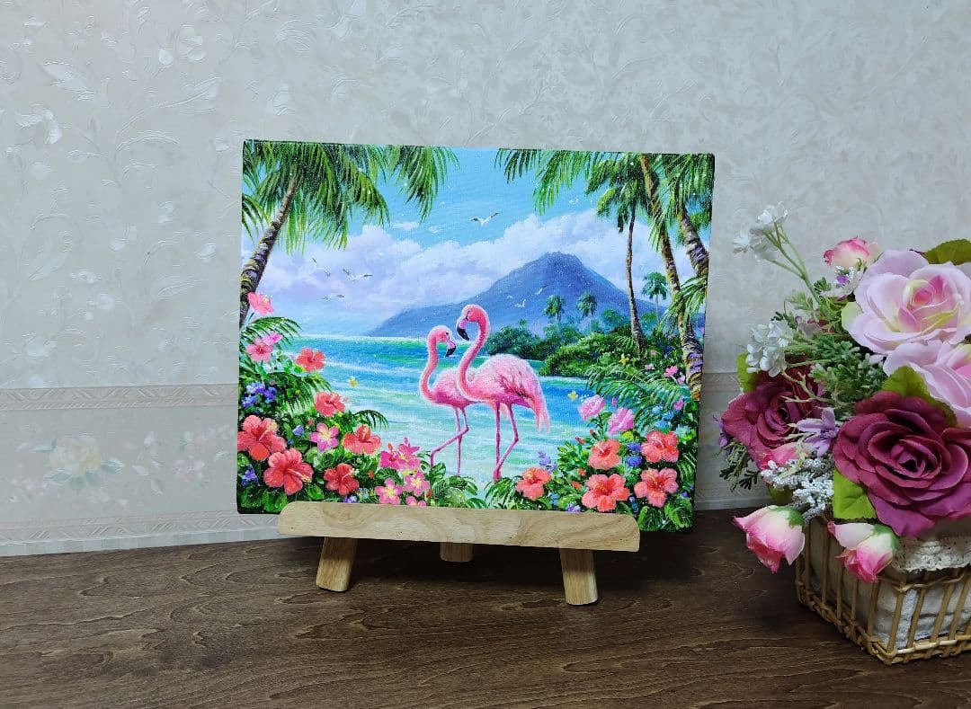【フラミンゴ】アクリル画 F3 風景画 絵画