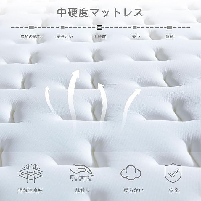 マットレスシングル 幅97cm 厚さ20cm 硬め 高反発　ノンスプリング　白