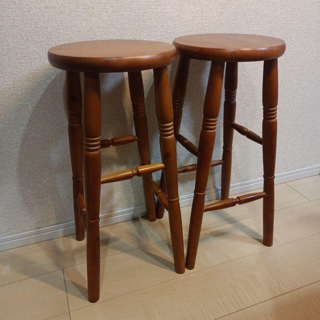 天然木ヴィンテージ ハイスツール カントリー チェア　2脚セット