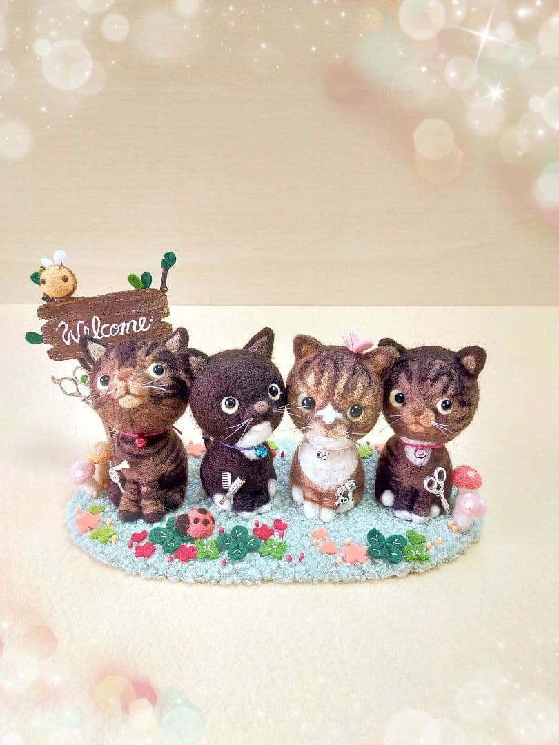 ✿羊毛フェルト✿FOUR ニャンズ✿ネコ✿猫✿美容室ver✿