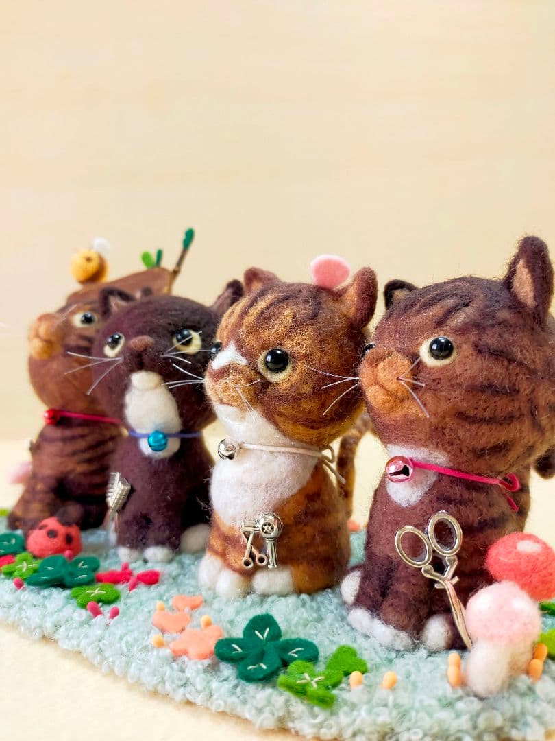 ✿羊毛フェルト✿FOUR ニャンズ✿ネコ✿猫✿美容室ver✿