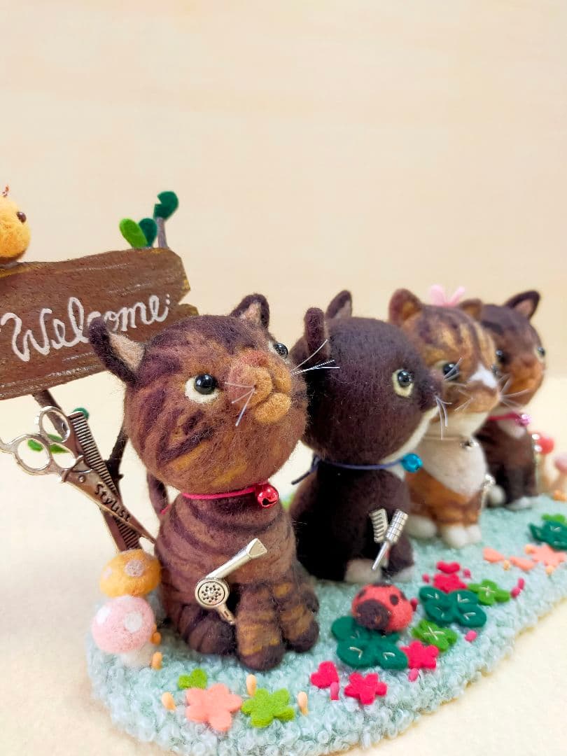 ✿羊毛フェルト✿FOUR ニャンズ✿ネコ✿猫✿美容室ver✿