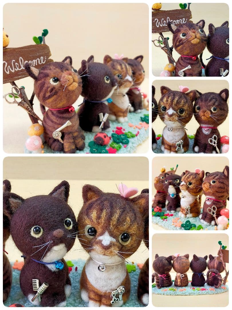 ✿羊毛フェルト✿FOUR ニャンズ✿ネコ✿猫✿美容室ver✿