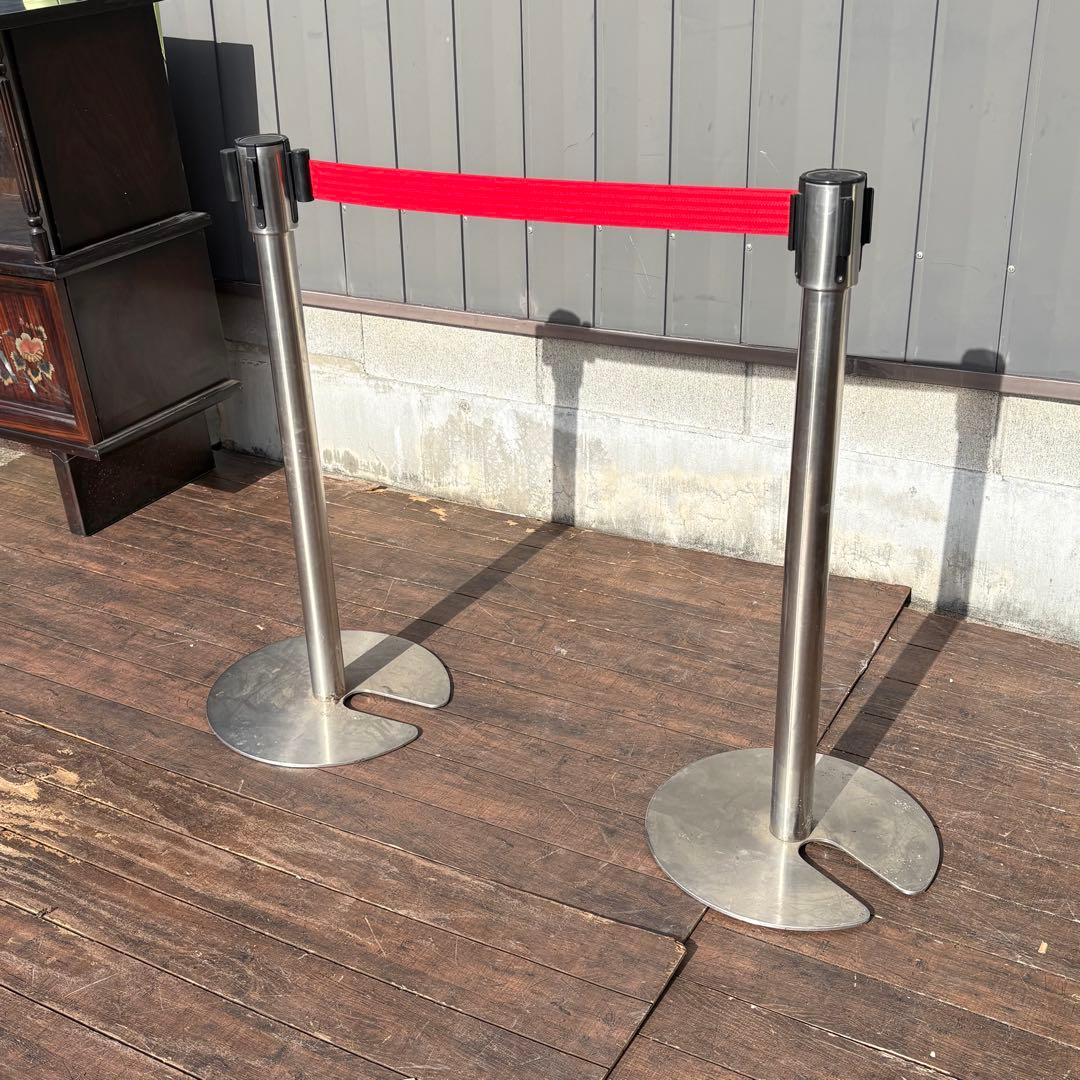 A2 ベルトパーテーション ポール 2本セット 赤ベルト ステンレス 店舗備品