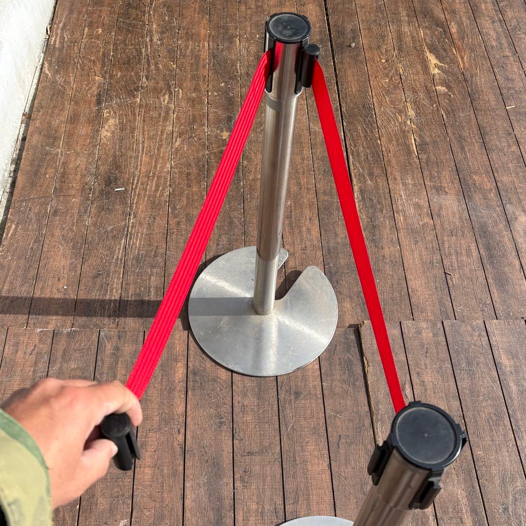 A2 ベルトパーテーション ポール 2本セット 赤ベルト ステンレス 店舗備品