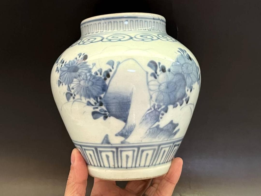 壷□李朝 染付 花蝶唐草紋 青華 古玩 唐物 花瓶