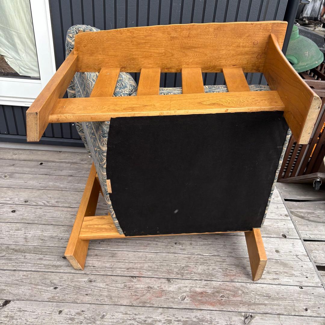 カリモク 木製アームチェア 1人掛けソファ 北欧レトロ ファブリック ビンテージ