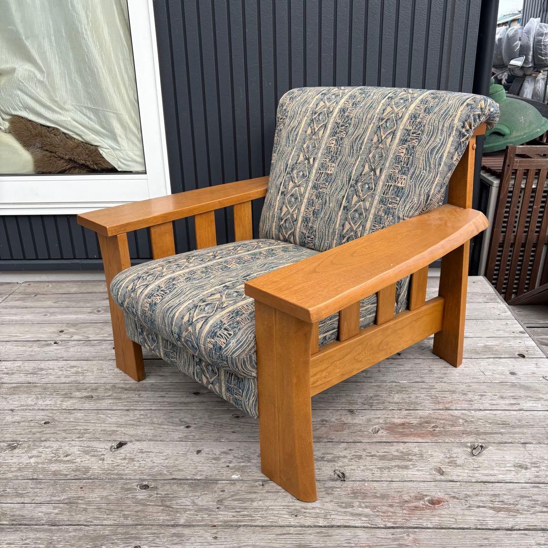 カリモク 木製アームチェア 1人掛けソファ 北欧レトロ ファブリック ビンテージ