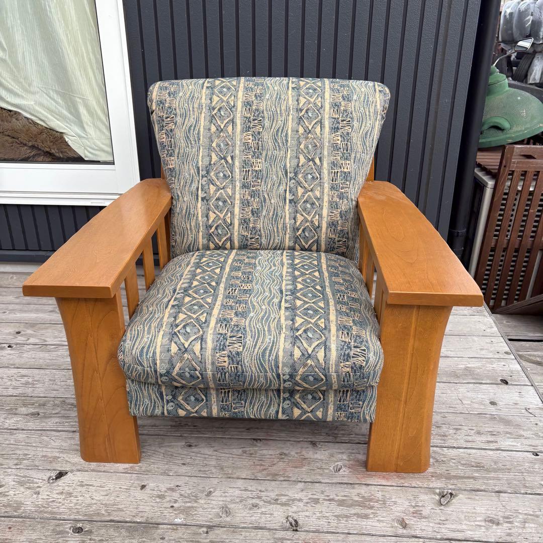 カリモク 木製アームチェア 1人掛けソファ 北欧レトロ ファブリック ビンテージ