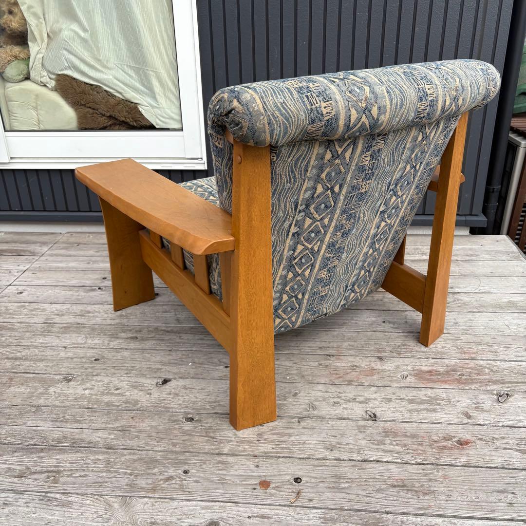 カリモク 木製アームチェア 1人掛けソファ 北欧レトロ ファブリック ビンテージ