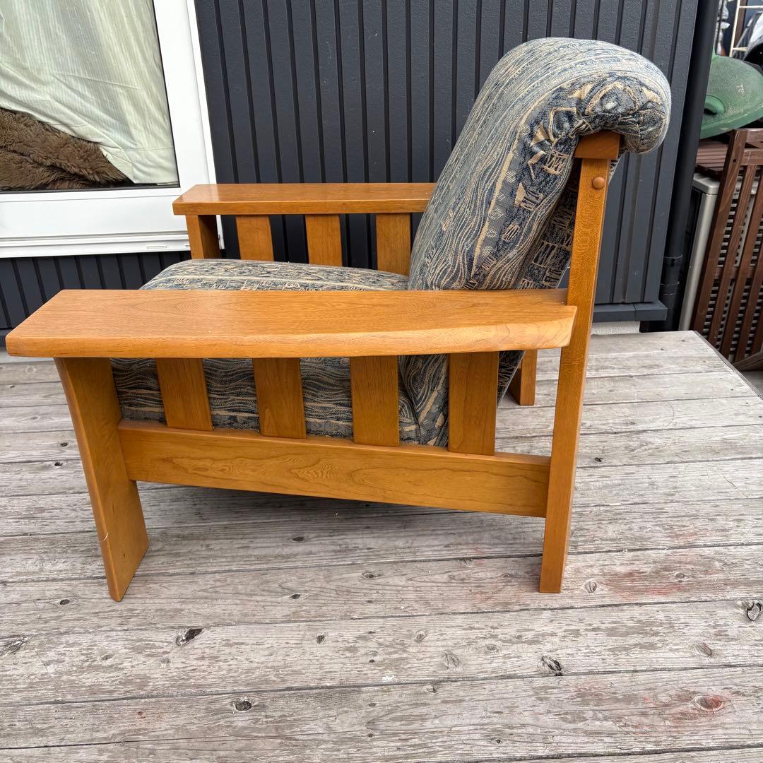 カリモク 木製アームチェア 1人掛けソファ 北欧レトロ ファブリック ビンテージ