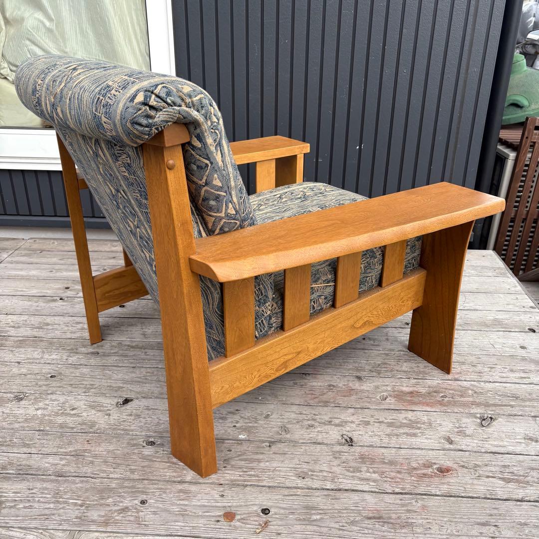 カリモク 木製アームチェア 1人掛けソファ 北欧レトロ ファブリック ビンテージ