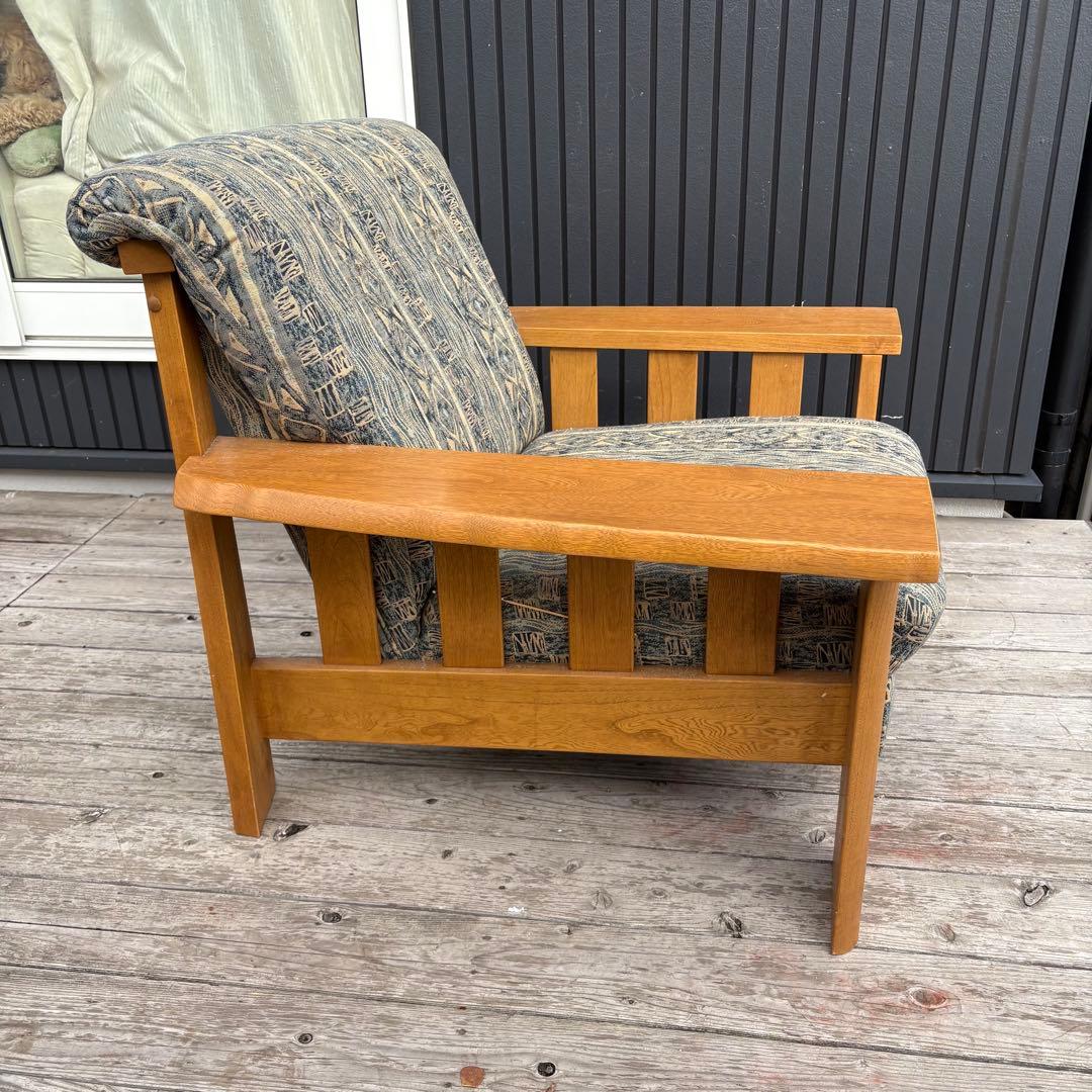 カリモク 木製アームチェア 1人掛けソファ 北欧レトロ ファブリック ビンテージ