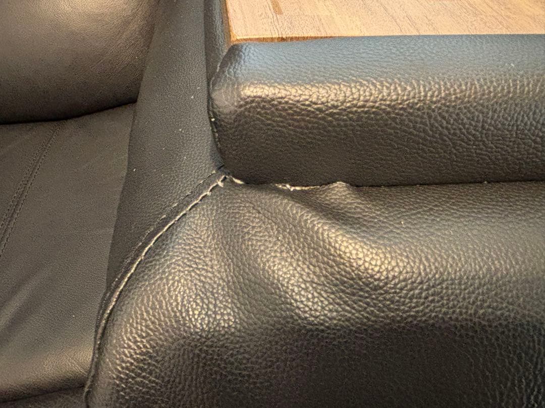 リクライニング3人掛けソファ 黒 レザー カップホルダー付き