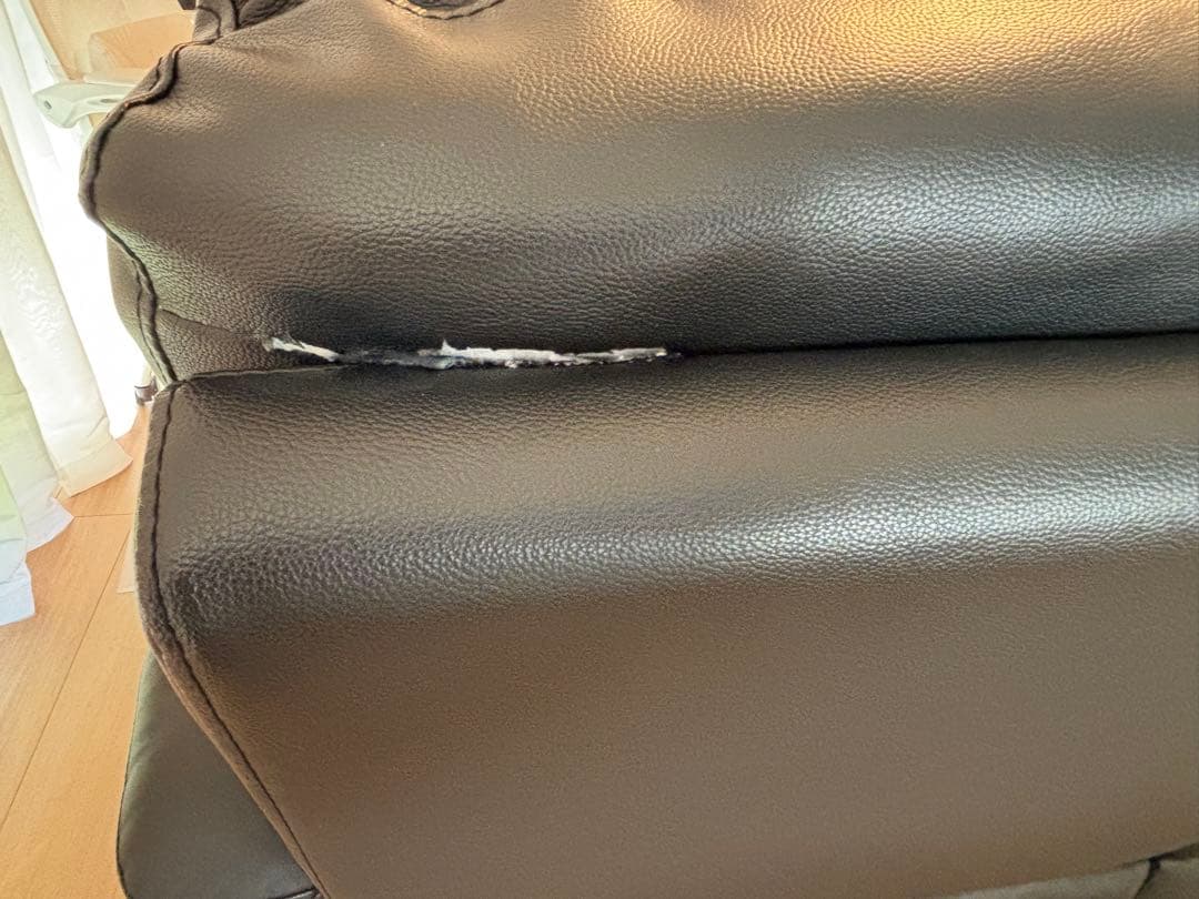 リクライニング3人掛けソファ 黒 レザー カップホルダー付き