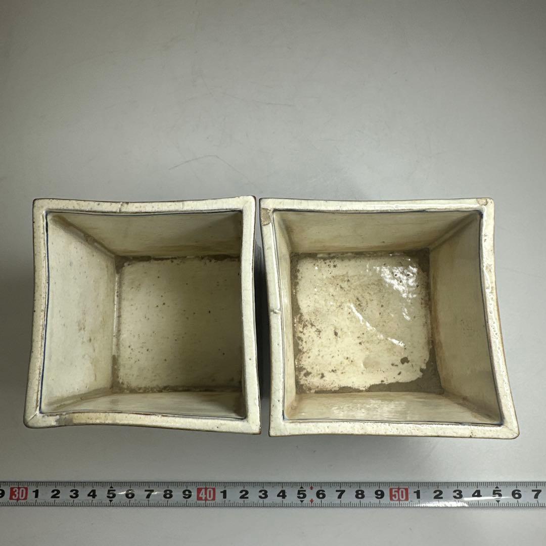 乾山作　雪景山水火入　一対　木箱付　幅約9㎝　本Y7-0414☆1Fトトオカ