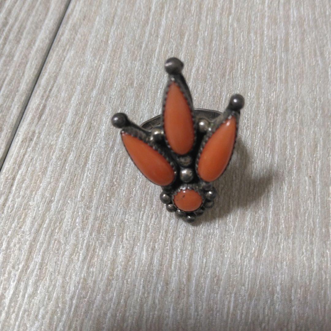 インディアンジュエリー コーラルリング 11号