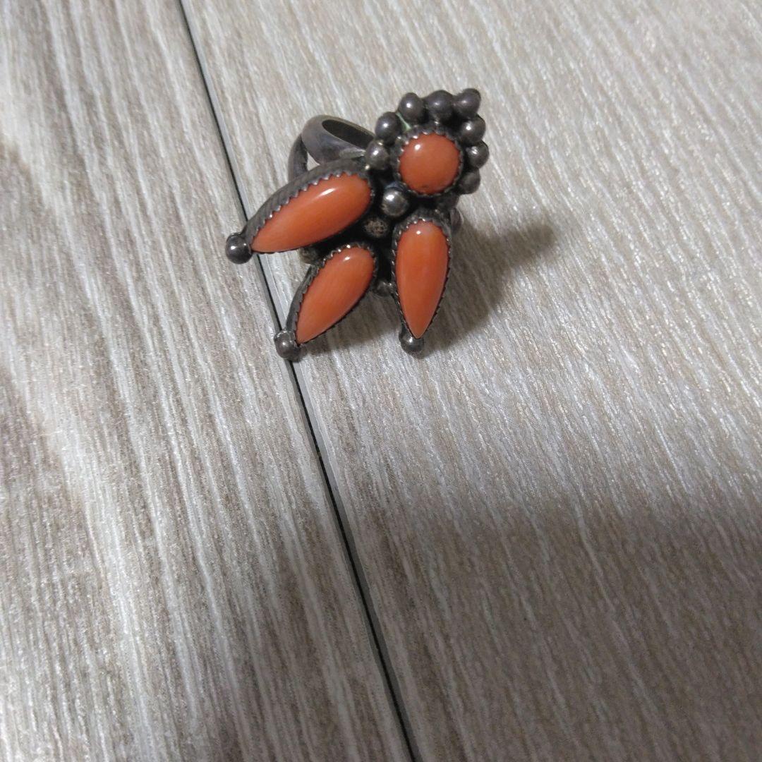 インディアンジュエリー コーラルリング 11号