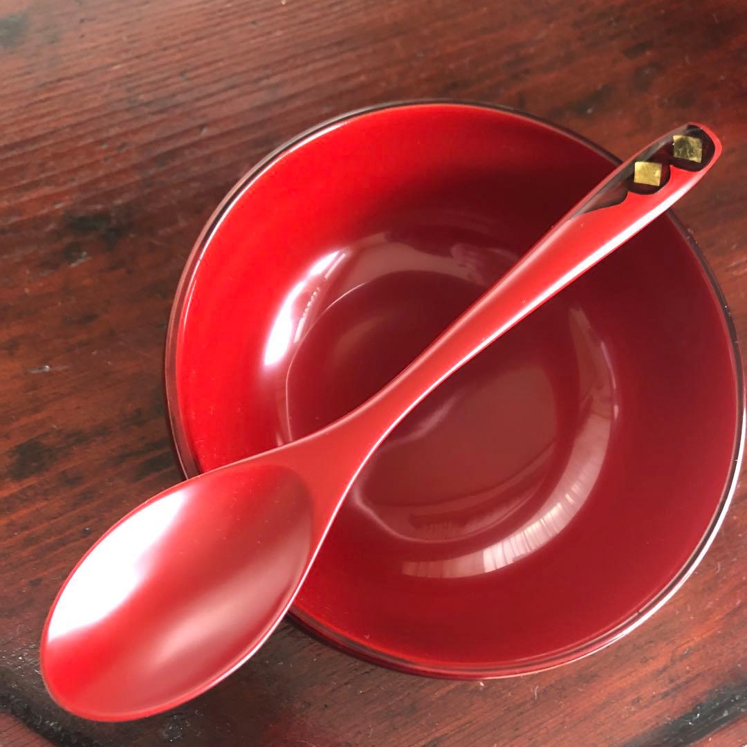 秀衡塗　大椀とスプーン　漆器　口径13㎝大型　天然木　未使用品　美品