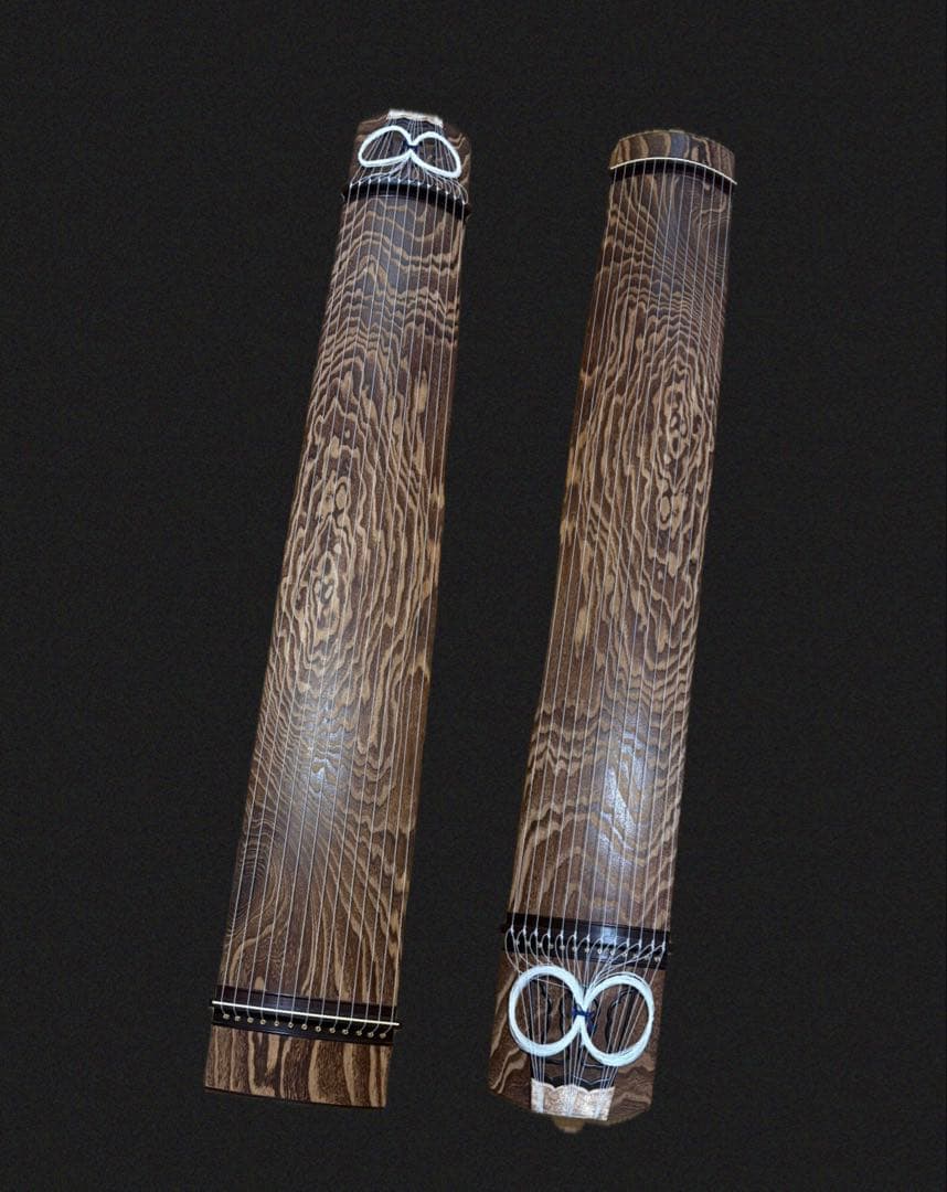 高級品】福山琴 くり甲 綾杉彫 口前装飾（銘有） 蒔絵付 琴柱 白象