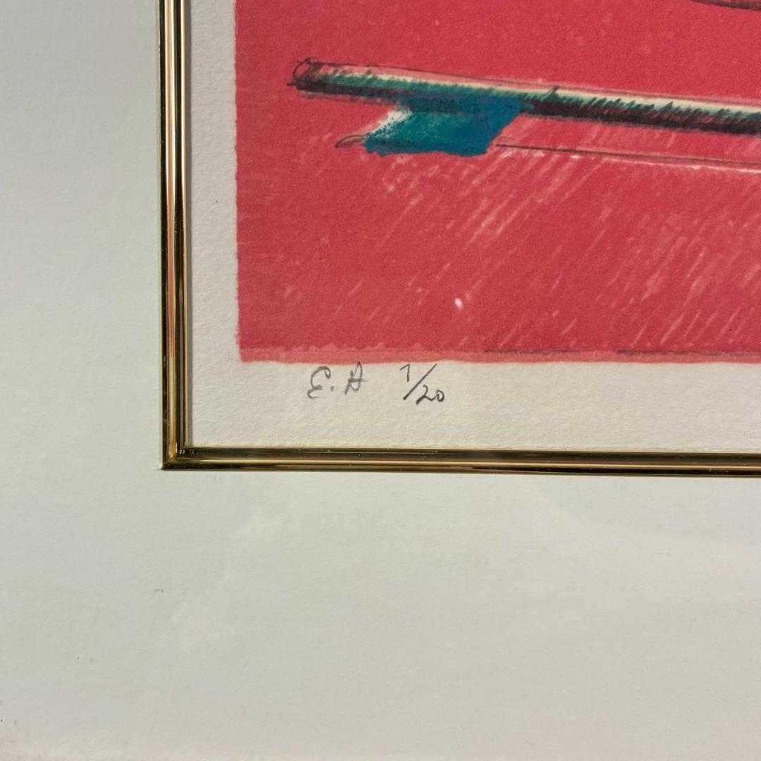 美品 ポール・ギヤマン「赤い花とバイオリンと馬」リトグラフ 直筆