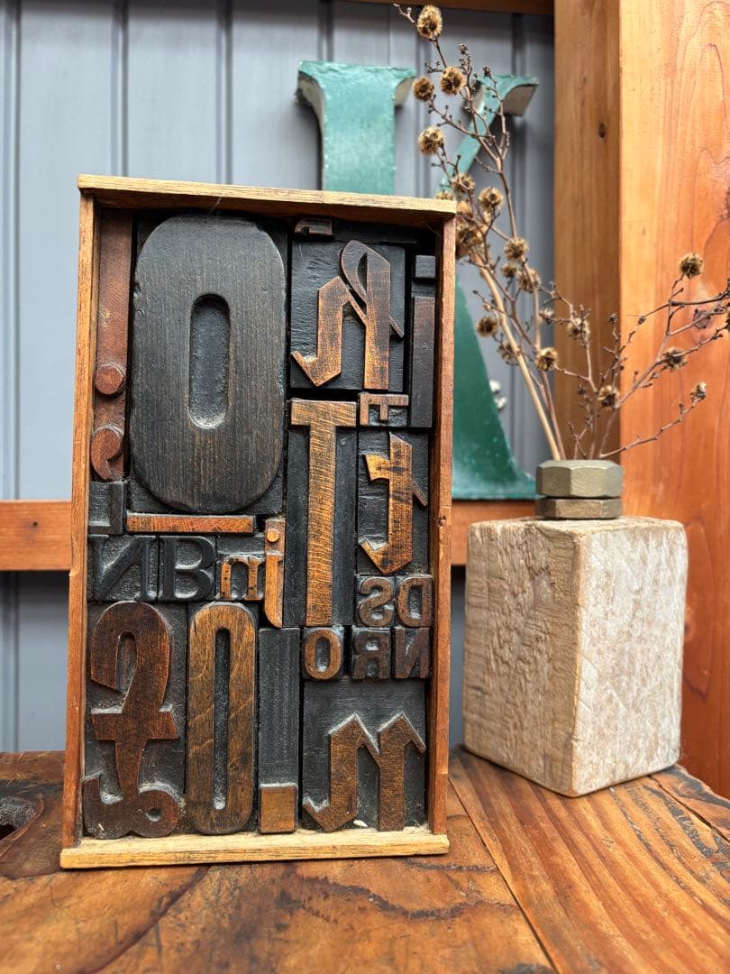 アメリカ ビンテージ スタンプ ディスプレイ 木製 置物 古道具