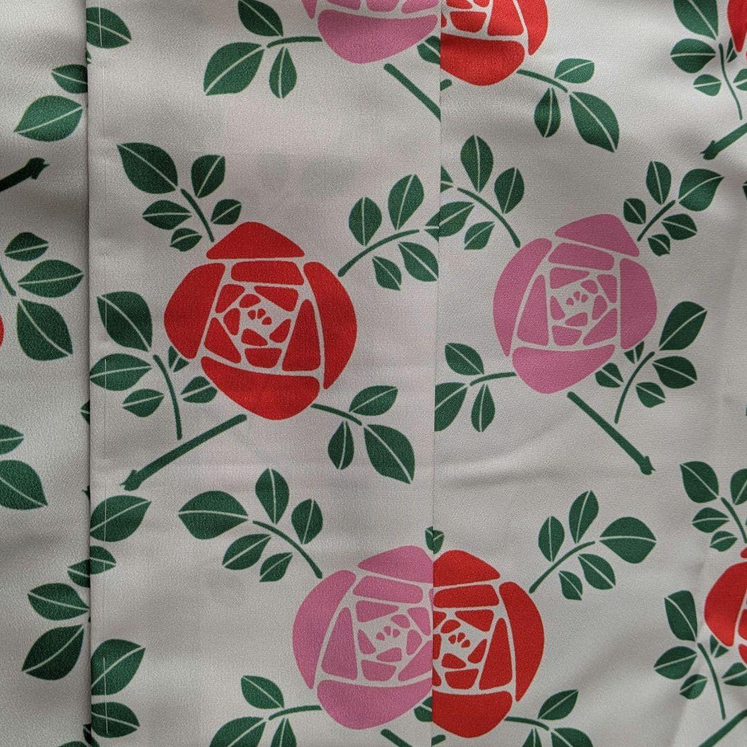 7歳　薄灰緑薔薇　七五三　着物・作り帯・草履セット